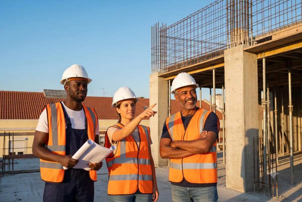 Travailleurs de la construction sur un chantier au Portugal